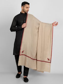 Zamour - Men Beige Pure Wool Large Shawl