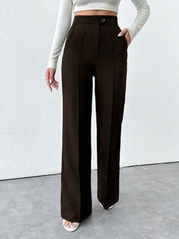 BROADSTAR - Women Brown Polyester Formal Trouser