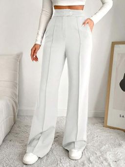 BROADSTAR - Women Off White Polyester Formal Trouser