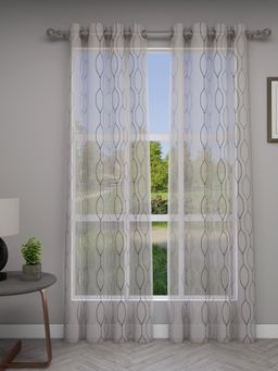 GM - Polyester Eyelet Door Sheer Curtains Embroidered - Pack of 2 (4.3 x 7 Feet, Grey )
