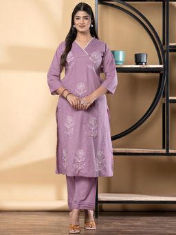 Readiprint - Straight Style Cotton Fabric Purple Color Kurta With Pant (Set of 2)
