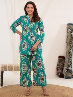 Readiprint - Curved Style Cotton Fabric Sea Green Color Co-ord (Set of 2)