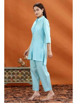 Cotton Culture - Sky Blue Flex Straight Embroidered Co-ord (Set of 2)
