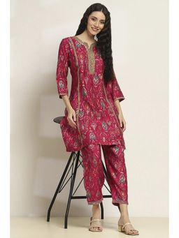 Rangriti - Women Pink Viscose Blend Printed A-Line Kurta With Pant (Set of 2)