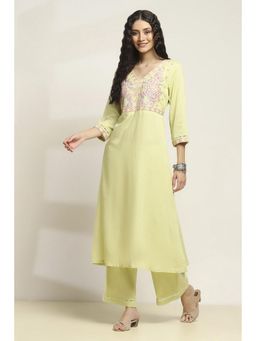 Rangriti - Women Green Viscose Blend Straight Kurta With Palazzo (Set of 2)