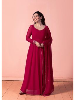 NUD - Petunia Pink Rhombus Back Anarkali Kurta With Dupatta (Set of 2)