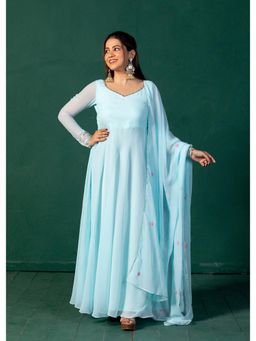 NUD - Sky Blue Rhombus Back Anarkali Kurta With Dupatta (Set of 2)