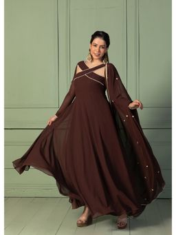 NUD - Chocolate Brown Bandage Anarkali Kurta With Dupatta (Set of 2)