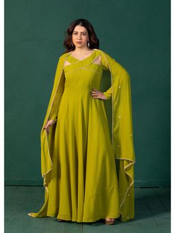 NUD - Parrot Green Bandage Anarkali Kurta With Dupatta (Set of 2)