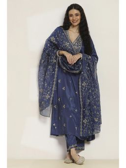 Rangriti - Women Blue Viscose Kalidar Anarkali Kurta With Palazzo And Dupatta (Set of 3)