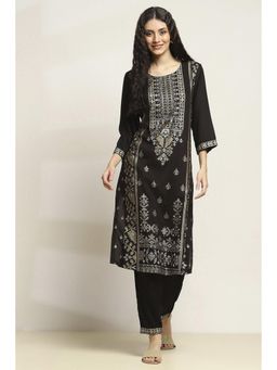 Rangriti - Women Black Viscose Rayon Printed Straight Kurta With Pant (Set of 2)