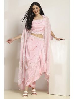Rangriti - Women Pink Viscose Top With Skirt And Shrug (Set of 3)