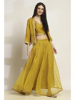 Rangriti - Women Yellow Viscose Blend Top With Skirt And Jacket (Set of 3)
