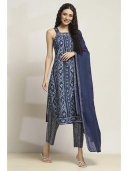 Rangriti - Women Indigo Cotton Straight Kurta With Pant And Dupatta (Set of 3)