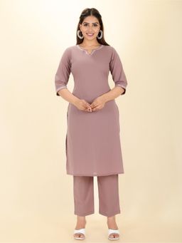 ARAMYA - Soft Cotton Purple Straight Solid Kurta with Pant (Set of 2)