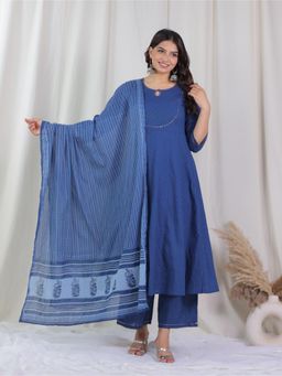 ARAMYA - Blue Woven Design Print Anarkali Kurta With Pant And Dupatta (Set of 3)