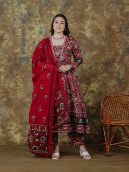 ARAMYA - Soft Cotton Paisley Print Anarkali Kurta With Pant And Dupatta (Set of 3)