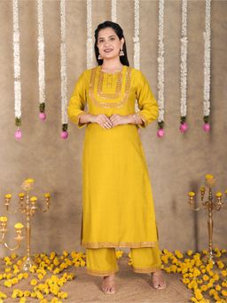 ARAMYA - Vertigo Yellow Straight Solid Kurta with Pant (Set of 2)