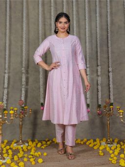 ARAMYA - Romen Silk Pink A-Line Gold Foil Print Kurta with Pant (Set of 2)