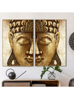 HomeTown - Simon Serene Buddha Face Set Of 2Pcs Glossy Mdf Print Painting, Gold 60X90Cm