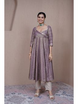 Alaya by Stage3 - Alaya Resham Bronze Striped Anarkali Kurta with Pant and Dupatta (Set of 3)