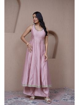 Alaya by Stage3 - Alaya Resham Pink Halterneck Anarkali Kurta with Pant and Dupatta (Set of 3)