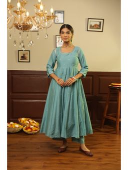 ASRUMO - Green Chanderi Gota Jaal Anarkali Kurta with Pant and Dupatta (Set of 3)