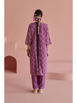Prakriti Jaipur - Purple Bandhej Straight Kurta with Pant (Set of 2)