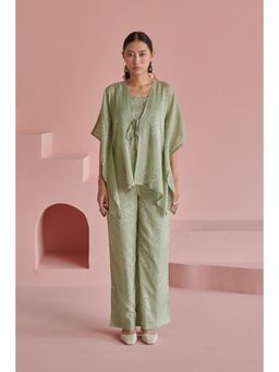 Prakriti Jaipur - Green Bandhej Kaftan Co-Ords (Set of 3)