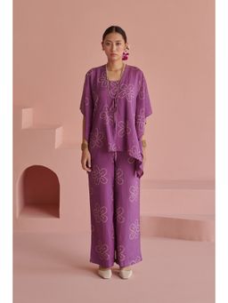 Prakriti Jaipur - Purple Bandhej Kaftan Co-Ords (Set of 3)