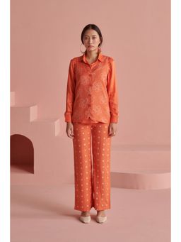 Prakriti Jaipur - Red Bandhej Shirt Jacket Co-Ords (Set of 3)