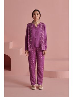 Prakriti Jaipur - Purple Bandhej Shirt Jacket Co-Ords (Set of 3)