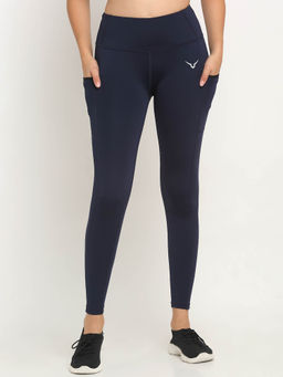 INVINCIBLE - Navy Blue Women Training Legging With Slit Pocket