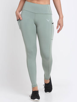 INVINCIBLE - Sage Green Women Training Legging With Slit Pocket