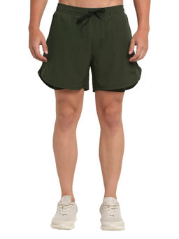 INVINCIBLE - Olive Green Men Double Layered Shorts