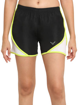 INVINCIBLE - Black Lime Green Women Running Shorts