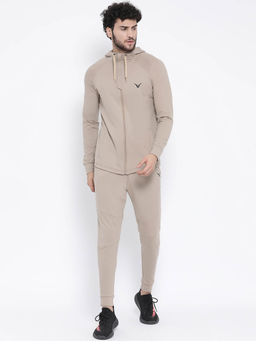 INVINCIBLE - Beige Men Athleisure Slim Fit Luxury Tracksuit (Set of 2)