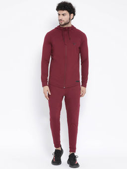 INVINCIBLE - Burgundy Men Athleisure Slim Fit Luxury Tracksuit (Set of 2)