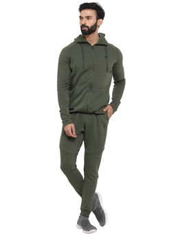 INVINCIBLE - Olive Green Men Athleisure Tech Fleece Premium Tracksuit (Set of 2)
