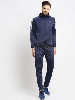 INVINCIBLE - Navy Blue Men Poly Classic Warm Up Tracksuit (Set of 2)