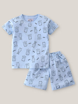 Nite Flite - Blue Monster Printed T-Shirt with Shorts (Set of 2)