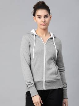 Alcis - Women Grey Melange Solid Hooded Sweatshirt