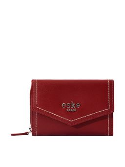 Eske - Wine Color Solid Three Fold Wallet for Women