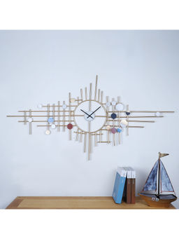 HomeTown - Glamor Iron Wall Art Clock In Gold Colour