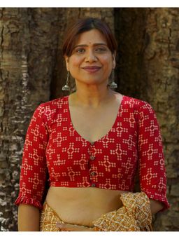 Chidiyaa - Umt Gulkand Candies Rust Red Hand Block Cotton Stitched Blouse