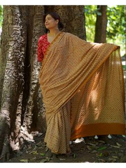 Chidiyaa - Umt Under Open Skies Mustard Hand Block Cotton Saree with Unstitched Blouse