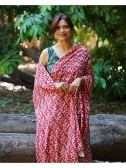 Chidiyaa - Umt Summer At Nani's Rust Red Hand Block Cotton Saree with Unstitched Blouse