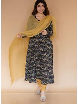 The Indian Ethnic Co. - Akrita Black Ajrakh Cotton Kali Kurta
