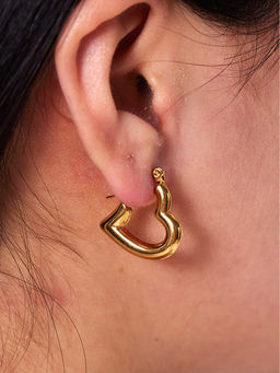 ISHKAARA - Golden Heart Earrings with Stainless Steel Anti Tarnish and Waterproof