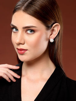 Vogue Panash - Gold Plated Pearl Beaded Contemporary Stud Earrings